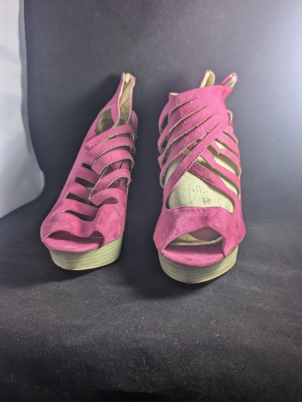 Charlotte Russe Fuchsia Suede Strappy Wedge Sandals